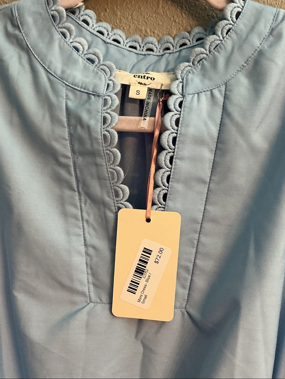 entro Light Blue Puff-Sleeve Cotton Dress with Waist Tie - Picture 2 of 3